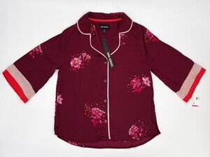 NEW Room Service Shirt Womens XXS 2XS Maroon Floral 3/4 Sleep Shirt